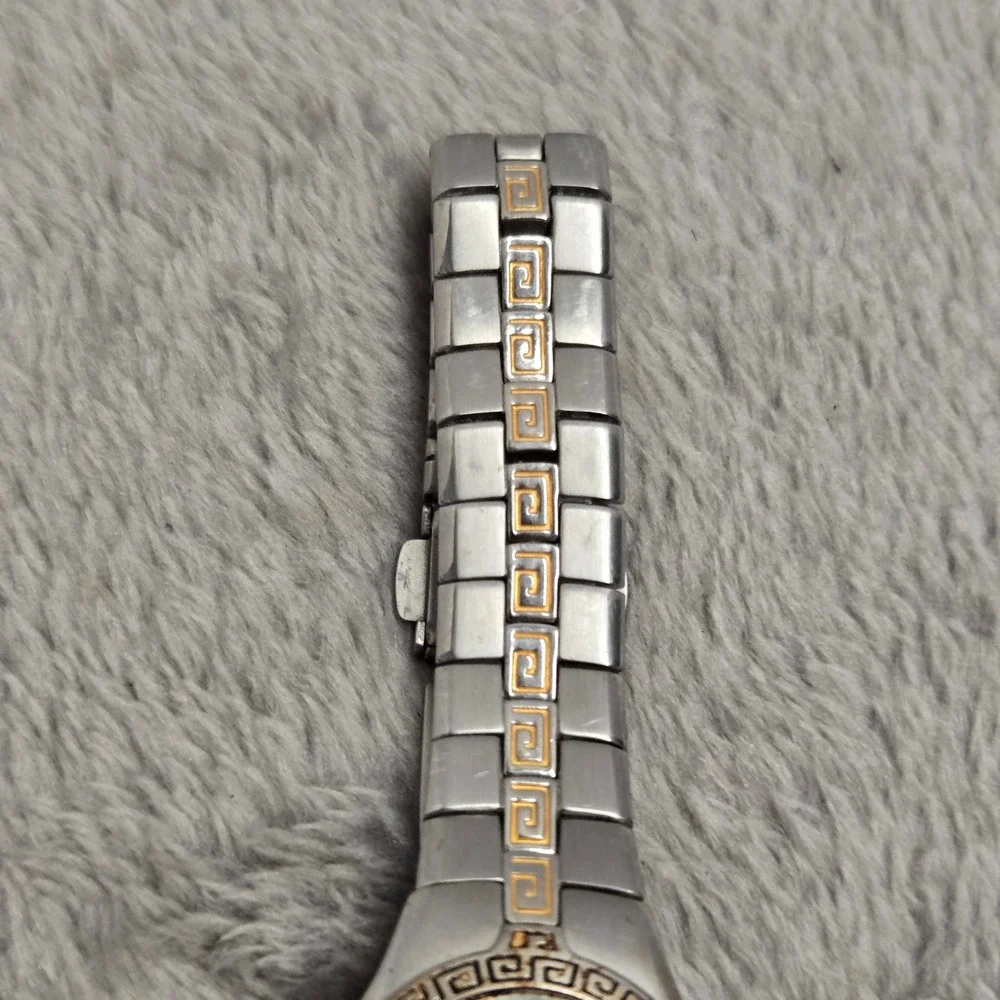 Elgin Diamond Two Tone Greek Key Watch Mother of Pearl Dial Date EG157